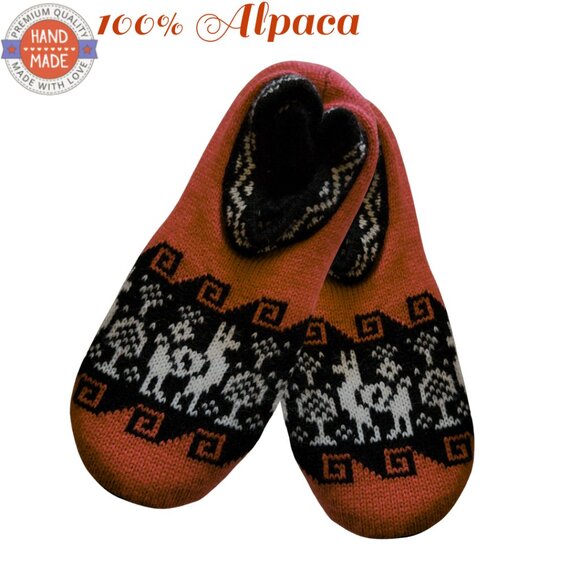 ALPACA Hand Knit Warm Bootie Slipper Socks Cushion Insole Adult Size 5-11 NWT - Picture 1 of 6